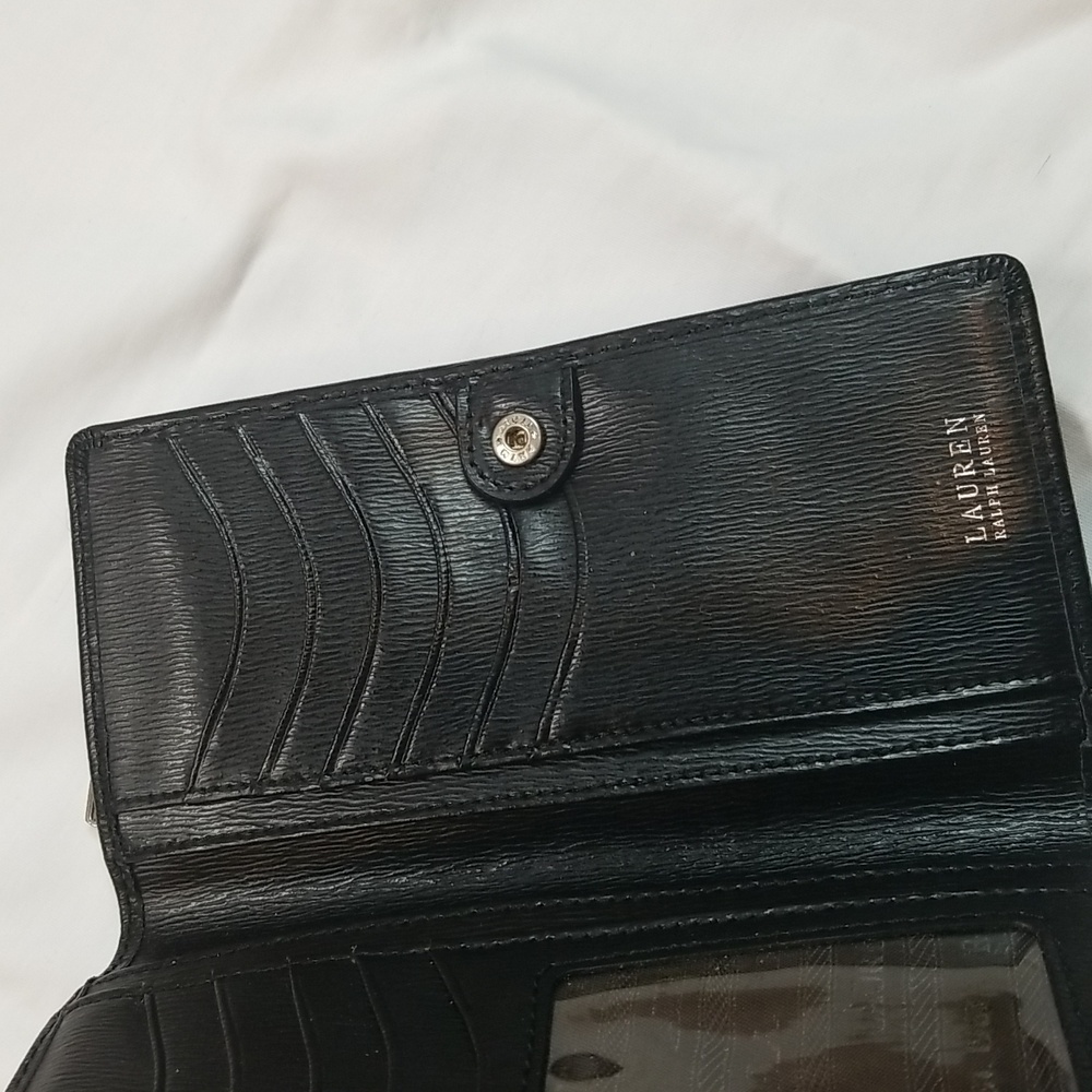 - Ralph Lauren Black Leather Sloan Street Textured Slim Long Carryall Wall… - Picture 4 of 8